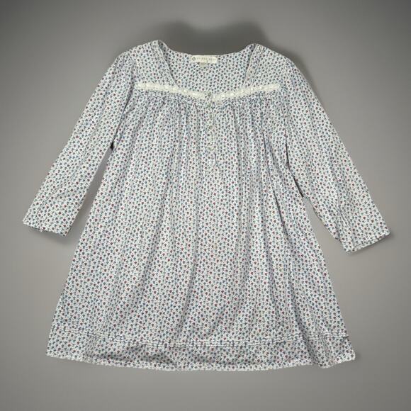 Eileen West Cotton Short Nightgown Flannel Cottage Floral Ditsy Lace Size Large - Picture 1 of 7